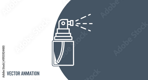 Spray Bottle Icon with Mist Animation, Vector Graphic, Isolated on White and Blue Background