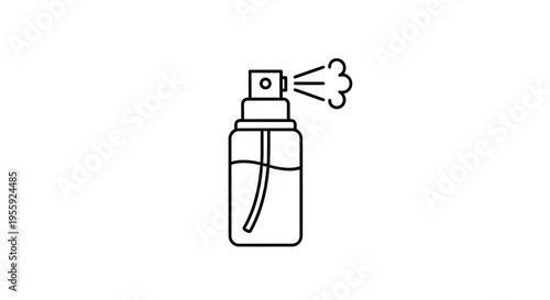 Spray bottle icon, simple line art illustration of a dispenser bottle with mist spray