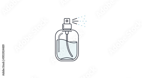 Spray bottle with liquid and mist, isolated on white background, hygiene concept