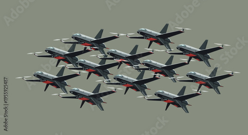 Formation of Military Fighter Jets Flying 1.