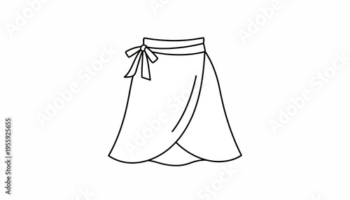 Simple line drawing of a wrap skirt with a bow tie, fashion illustration