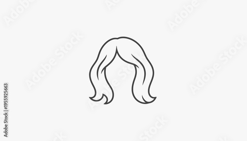 Simple line drawing of a woman's hairstyle, medium length wavy hair, black and white icon