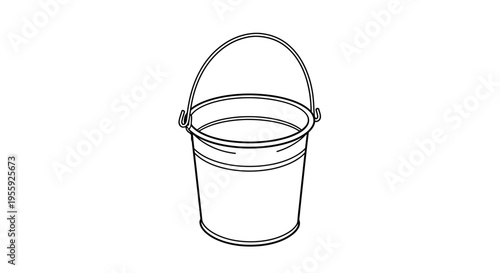 Simple Line Drawing of an Empty Metal Bucket with a Handle