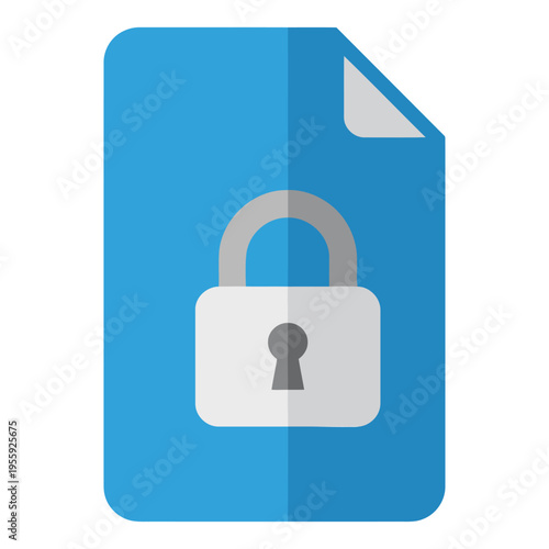 Blue document with padlock icon, flat design vector illustration