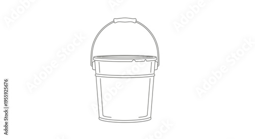 Simple Line Drawing of an Empty Metal Bucket with Handle