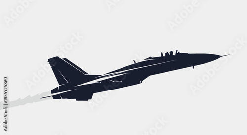 Military fighter jet in flight.