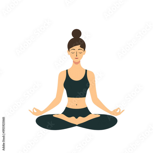 Young woman practicing yoga in a seated lotus meditation pose for mindfulness and wellness