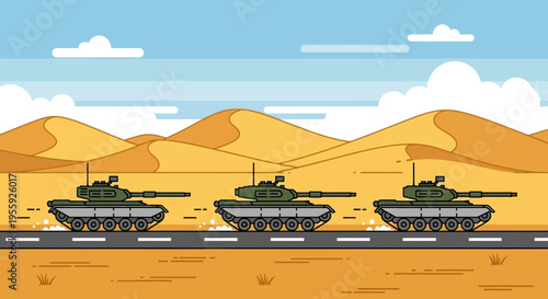 Military Tanks on the Move Desert.
