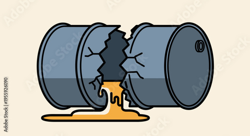 Oil leaking from broken metal barrel.