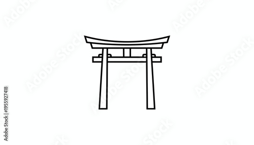 Simple Line Art Icon of a Japanese Torii Gate, Minimalist Design