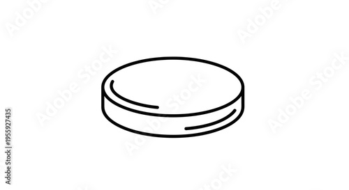 Simple Line Art Icon of a Hockey Puck, Isolated on White Background