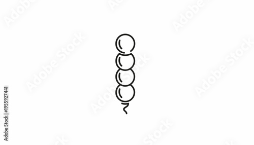 Simple Line Art Icon of a Skewer with Five Round Dumplings or Mochi Balls