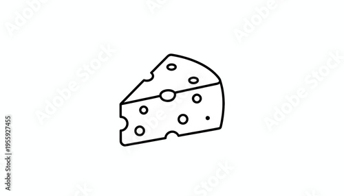 Simple Line Art Icon of a Wedge of Swiss Cheese with Holes on White Background