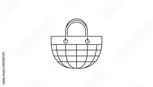 Simple Line Art Icon of a Woven Shopping Basket with Handles