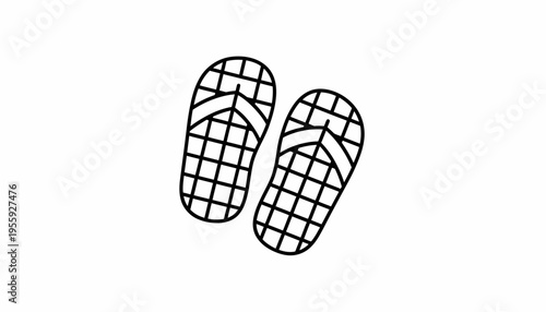 Simple Line Art Icon of Flip Flops, Summer Beach Footwear, Casual Summer Shoes