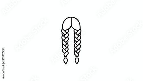 Simple Line Art Icon of Two Braids, Hairstyle Symbol