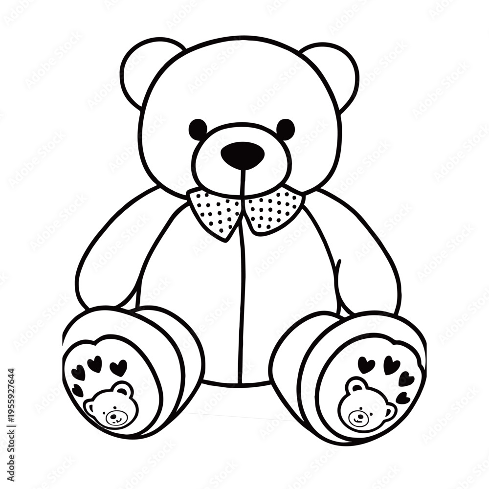 Obraz premium Cute teddy bear outline illustration in simple black line style.
