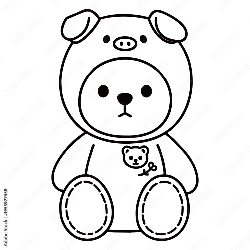 Fototapeta premium Cute teddy bear outline illustration in simple black line style.