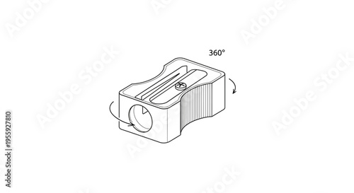 360 Degree View of a Classic Pencil Sharpener, Line Art Illustration
