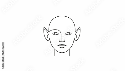 Abstract Futuristic Face with Pointed Ears, Minimalist Line Art, Sci-Fi Character Concept