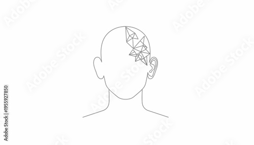 Abstract Geometric Brain Concept: Human Head Outline with Crystal Mind Pattern