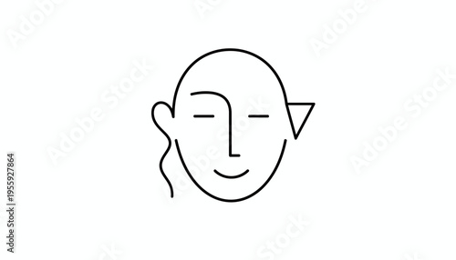 Abstract minimalist face icon, modern art, geometric lines, simple design, mental health concept