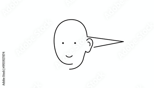 Abstract minimalist head with triangle nose, simple line art, conceptual idea
