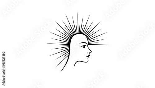 Abstract profile silhouette with radiating lines, symbolizing enlightenment, creativity, and insight