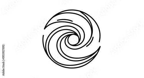 Abstract Swirl Vortex Icon, Black and White Spiral Symbol, Circular Motion Graphic