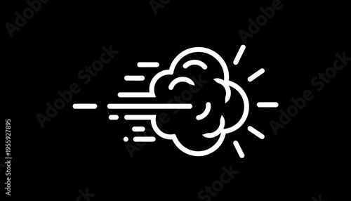 Abstract White Cloud Bursting Effect on Black Background, Speed Lines