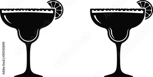 Margarita Cocktail Glass Icon Set Vector