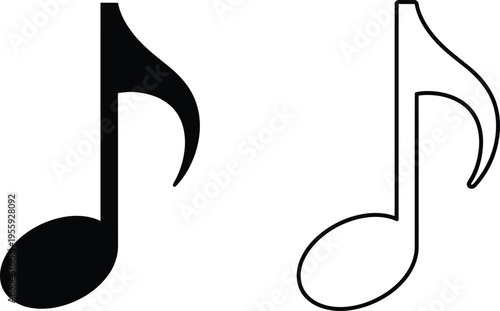Black and Outline Musical Note Vector Icon Set Vector