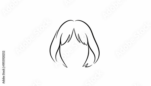 Simple Black and White Line Art Drawing of a Bob Hairstyle