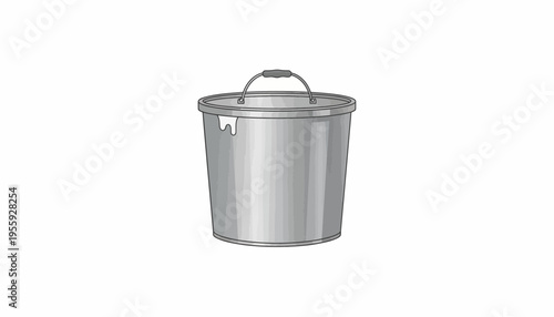 Shiny Metal Bucket with Handle Isolated on White Background - Studio Shot