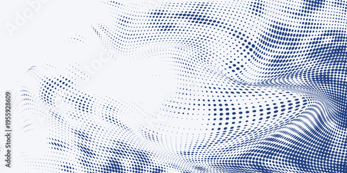 Abstract blue halftone background with smooth gradient transitions and dotted texture. Modern digital design with soft light effects, ideal for technology themes, websites, banners, presentations