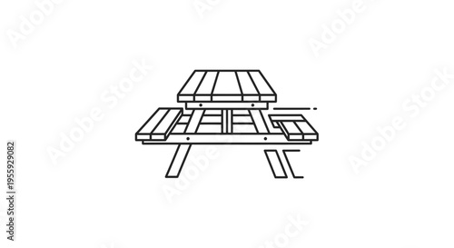 Picnic Table Icon - Simple Line Art Illustration of Outdoor Furniture