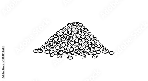 Pile of Lentils, Healthy Legumes, Dry Food Ingredient, Top View, Black and White Illustration