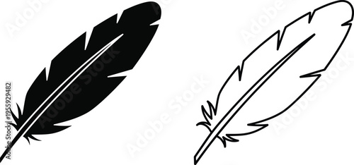 Black and White Feather Silhouette Icon Set Vector