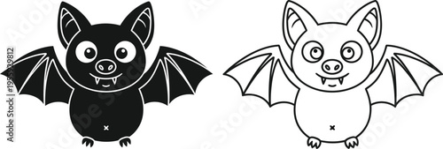 Cute Cartoon Bat Vector Icon Set Vector