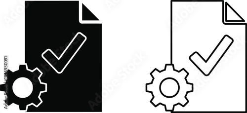 Document Process Checkmark Gear Icon Set Vector