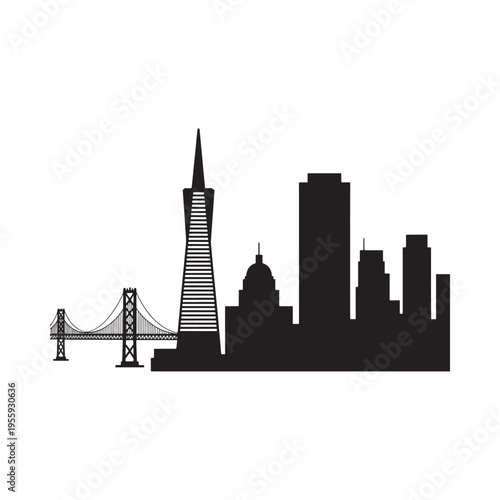 San francisco skyline featuring the transamerica pyramid and golden gate bridge