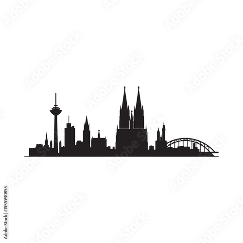 Cologne skyline silhouette featuring the cathedral and television tower