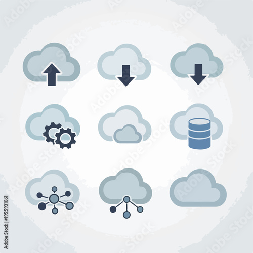Cloud computing icons with simple rounded shapes