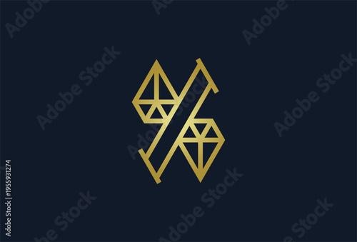 Abstract Letter X Diamond Jewelry logo, Geometric Letter X with diamond combination, usable for branding and business logos, Flat Logo Design Template, vector illustration