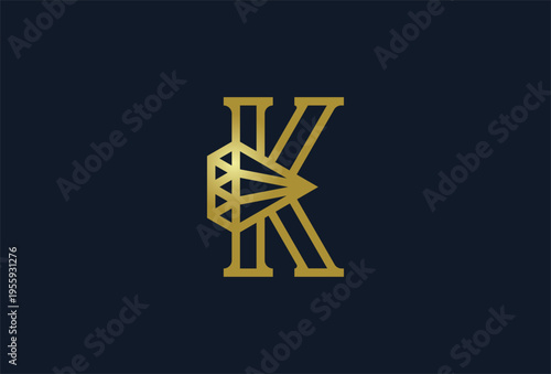 Letter K Diamond Jewelry logo, Geometric Letter K with diamond combination, usable for branding and business logos, Flat Logo Design Template, vector illustration