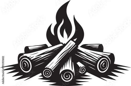 A campfire burning brightly with logs arranged in a teepee style Vector, illustration