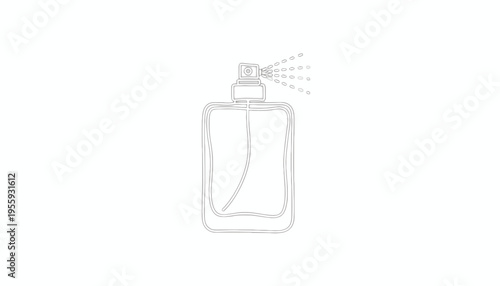 Perfume Bottle Spraying Fragrance Mist, Minimalist Line Art Icon