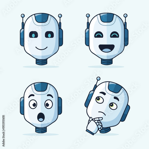 AI assistant icon with various facial expressions
