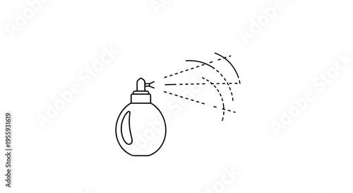 Perfume bottle spraying fragrance, abstract scent waves, minimalist line art icon