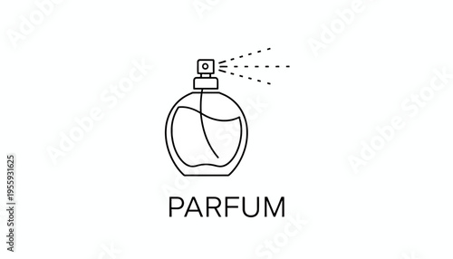 Perfume Bottle Spraying Fragrance, Minimalist Line Art Icon for Beauty and Cosmetics